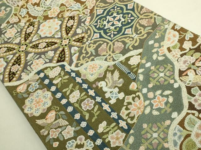 平和屋本店●最高級 中国三大刺繍 総相良刺繍 総刺繍 袋帯 200万粒 総詰 切嵌花鳥文 金糸 逸品 DZAB6851kh6