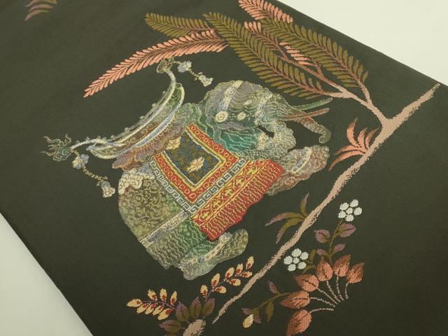 平和屋着物●極上 太鼓柄袋帯 インドゾウ 羊羹色地 金銀糸 逸品 DZAB6876kh6