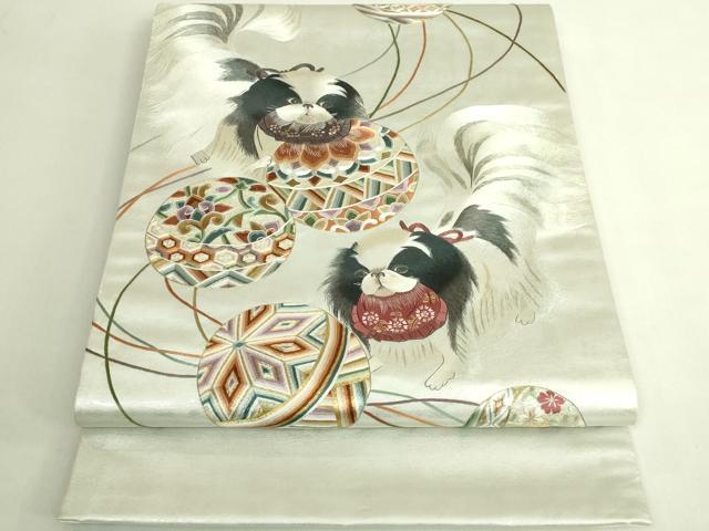 平和屋本店●極上 中国三大刺繍 蘇州刺繍 総刺繍 太鼓柄袋帯 狆 金銀糸 逸品 DZAB6879kh6