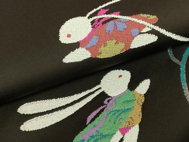 平和屋本店●極上 世界的人形師 辻村寿三郎 ジュサブロー 六通柄袋帯 立波に兎 憲法黒茶色地 銀糸 逸品 DZAB6890kh6