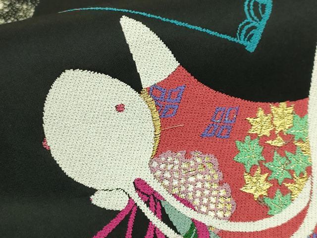 平和屋本店●極上 世界的人形師 辻村寿三郎 ジュサブロー 六通柄袋帯 花兎 星空 黒地 金糸 逸品 DZAB6895kh6
