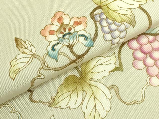 平和屋本店●極上 岡重謹製 OKAJIMA 塩瀬 九寸名古屋帯 葡萄蔦の葉文 金彩 砂色地 逸品 DZAB6897kh6