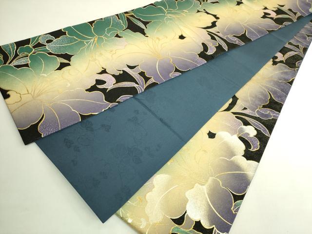 平和屋着物●極上 全通柄袋帯 百合 黒地 金彩 金通し地 逸品 DZAB6905kh6