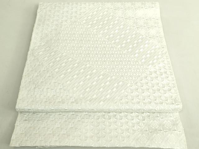 平和屋着物●極上 八寸名古屋帯 切子柄 白地 逸品 DZAB6921kh6