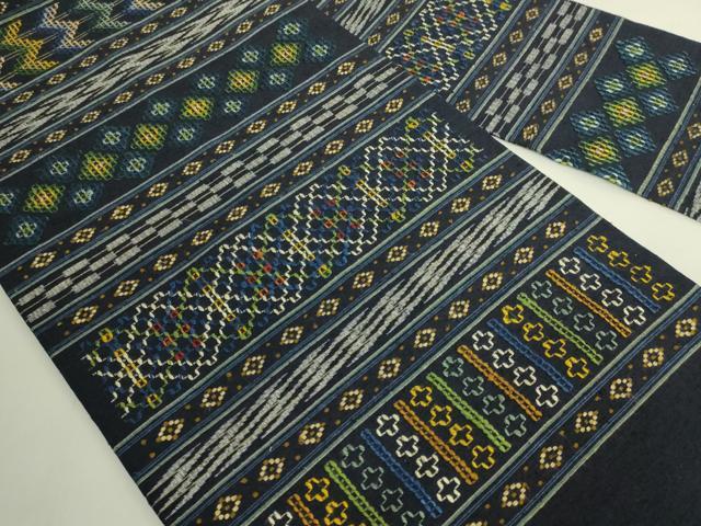 平和屋本店●希少 人間国宝 宮平初子 琉球古代織 首里花織 九寸名古屋帯 純草木染 紺色地 証紙付き 逸品 DZAB6922kh6