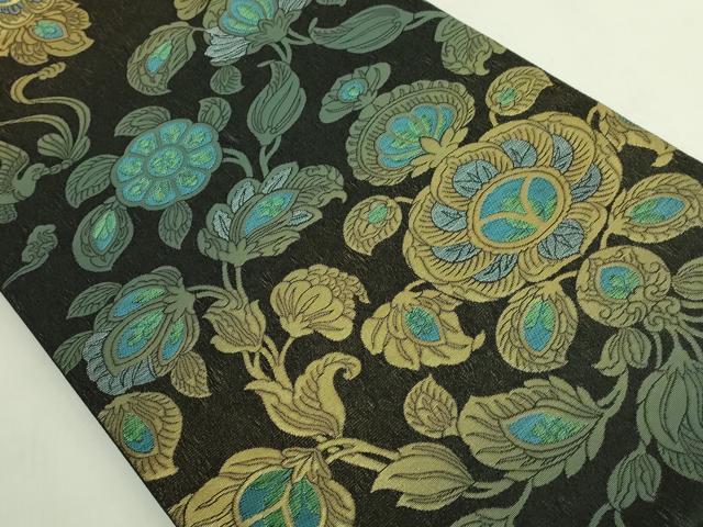平和屋本店●極上 紋屋井関 御寮織 六通柄袋帯 花鳥文 黒地 金銀糸 共箱付き 逸品 DZAB6931kh6