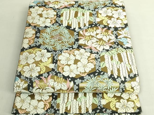 平和屋本店●極上 山口美術織物 皇室 伊勢神宮御用 西陣織 六通柄袋帯 唐織 亀甲御印文 金糸 短冊・共箱付き 逸品 DZAB6946kh6
