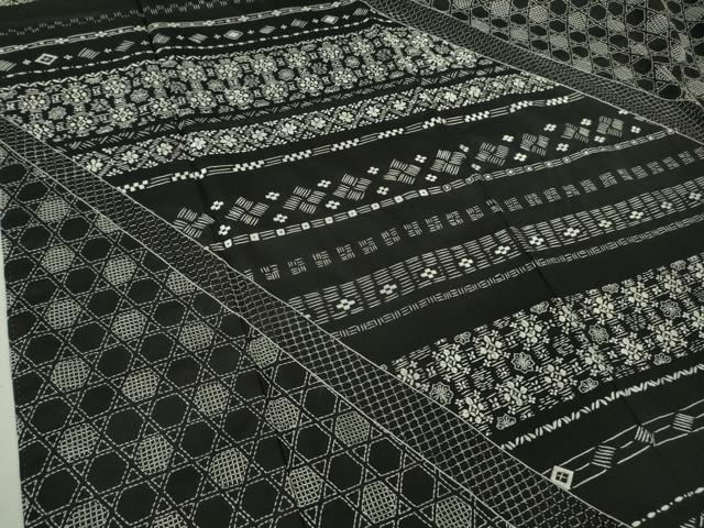 平和屋本店●極上 中国三大刺繍 スワトウ刺繍 汕頭刺繍 刺し子 総刺繍 本場縞大島紬 訪問着 名物裂 黒地 逸品 DZAB6951kh6