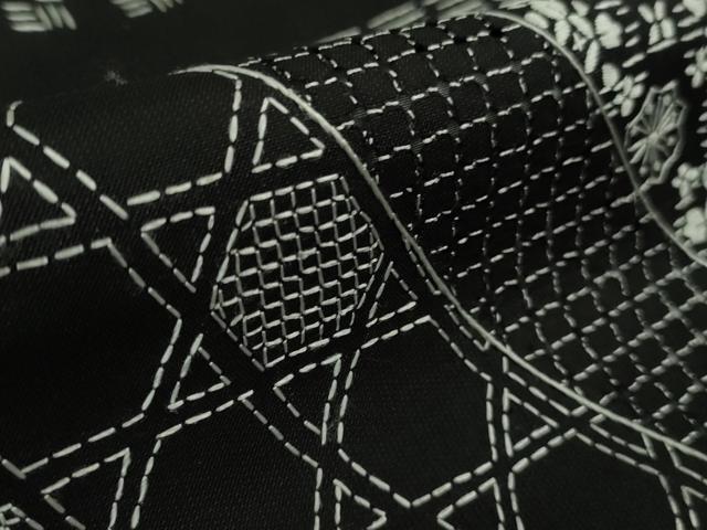平和屋本店●極上 中国三大刺繍 スワトウ刺繍 汕頭刺繍 刺し子 総刺繍 本場縞大島紬 訪問着 名物裂 黒地 逸品 DZAB6951kh6