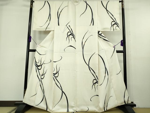 平和屋本店●極上 小紋 草葉文 鳥の子色地 金彩 逸品 DZAB6955kh6