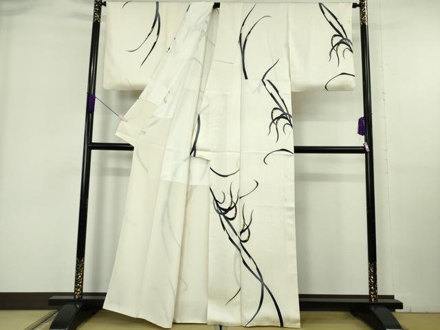 平和屋本店●極上 小紋 草葉文 鳥の子色地 金彩 逸品 DZAB6955kh6