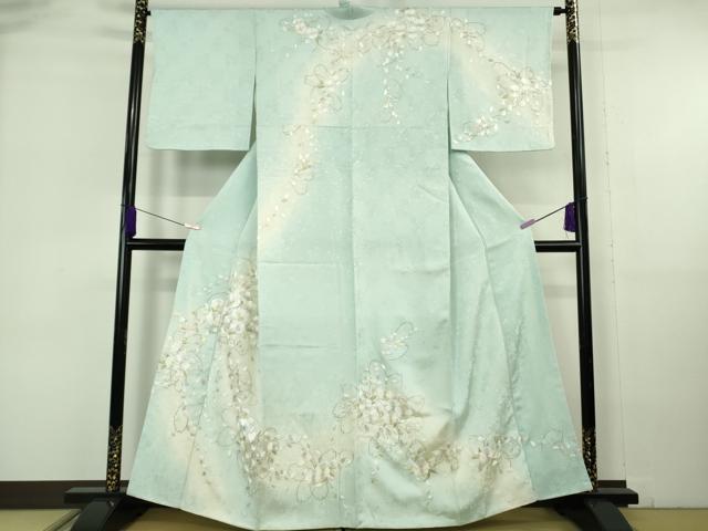 平和屋本店●極上 訪問着 総手刺繍 舞桜 薄い瓶覗色地 暈し染め 金糸 逸品 DZAB6957kh6