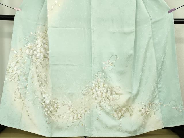 平和屋本店●極上 訪問着 総手刺繍 舞桜 薄い瓶覗色地 暈し染め 金糸 逸品 DZAB6957kh6