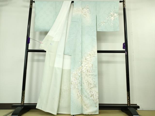 平和屋本店●極上 訪問着 総手刺繍 舞桜 薄い瓶覗色地 暈し染め 金糸 逸品 DZAB6957kh6