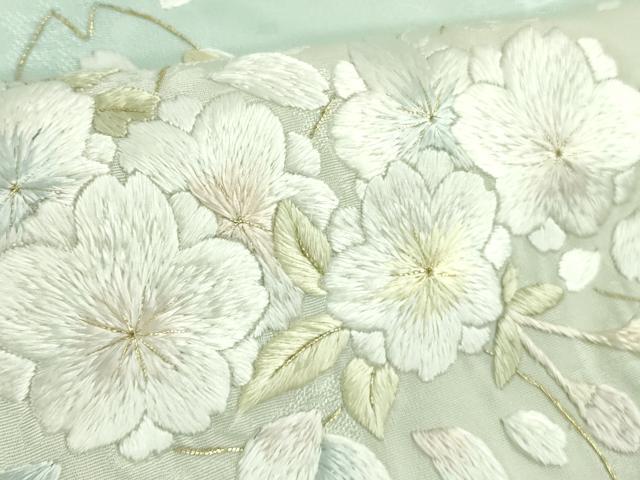 平和屋本店●極上 訪問着 総手刺繍 舞桜 薄い瓶覗色地 暈し染め 金糸 逸品 DZAB6957kh6