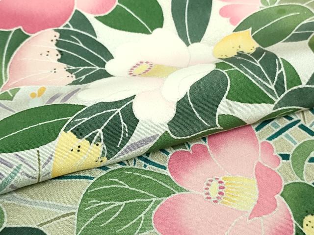 平和屋本店●極上 訪問着 友禅 作家物 枝椿 松花文 柳茶色地 暈し染め 逸品 DZAB6959kh6