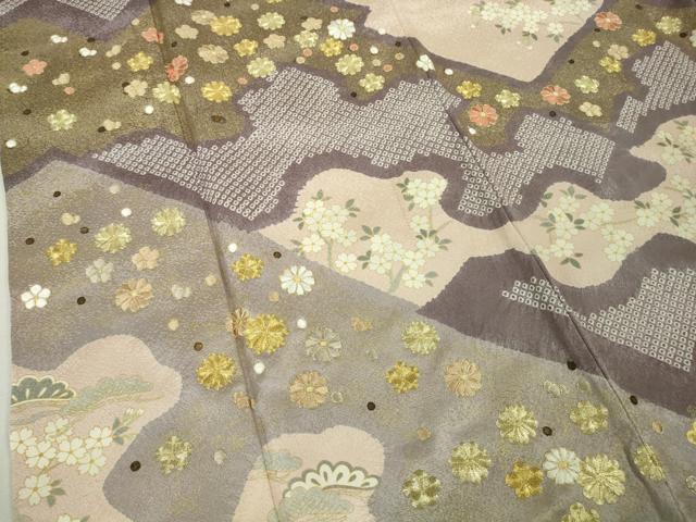 平和屋本店●極上 十日町 名門青柳高級ブランド 大喜百花 訪問着 駒刺繍 霞菊松花文 洗柿色地 金糸 逸品 DZAB6962kh6