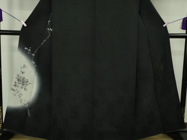 平和屋着物●極上 森英恵・HANAE MORI 訪問着 蔦の葉花文 暈し染め 黒地 逸品 DZAB6965kh6