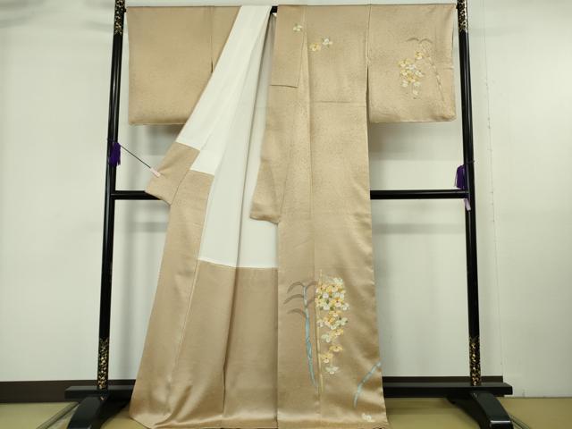 平和屋本店●極上 訪問着 刺繍 草花 木賊 濃い棒色地 金彩 小大丸扱い たとう紙付き 逸品 未使用 DZAB6969kh6