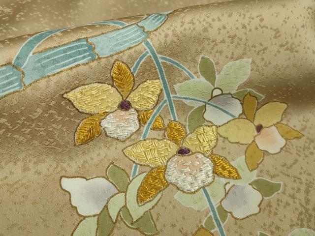 平和屋本店●極上 訪問着 刺繍 草花 木賊 濃い棒色地 金彩 小大丸扱い たとう紙付き 逸品 未使用 DZAB6969kh6