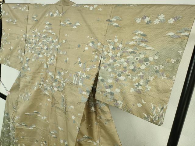 平和屋本店●極上 中国三大刺繍 スワトウ刺繍 汕頭刺繍 本場縞大島紬 訪問着 渡橋風景草花文 暈し染め 金糸 逸品 DZAB6971kh6