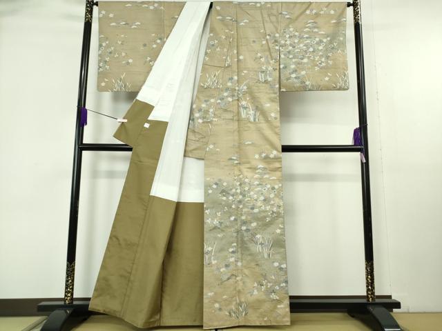平和屋本店●極上 中国三大刺繍 スワトウ刺繍 汕頭刺繍 本場縞大島紬 訪問着 渡橋風景草花文 暈し染め 金糸 逸品 DZAB6971kh6