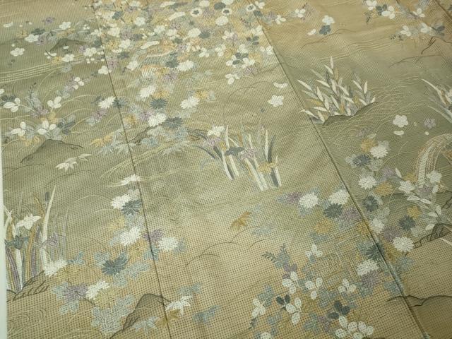 平和屋本店●極上 中国三大刺繍 スワトウ刺繍 汕頭刺繍 本場縞大島紬 訪問着 渡橋風景草花文 暈し染め 金糸 逸品 DZAB6971kh6