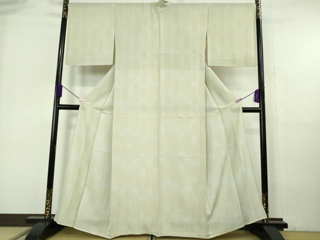 平和屋着物*極上 夏物 小紋 市松紋絽 縞 若芽色×砂色 暈し染め 逸品 DZAB6975kh6