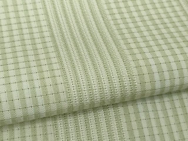 平和屋着物*極上 夏物 小紋 市松紋絽 縞 若芽色×砂色 暈し染め 逸品 DZAB6975kh6