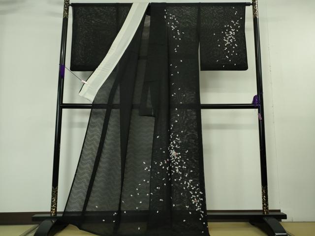 平和屋着物*極上 夏物 訪問着 絽 刺繍 椿 舞葉 黒地 逸品 DZAB6976kh6