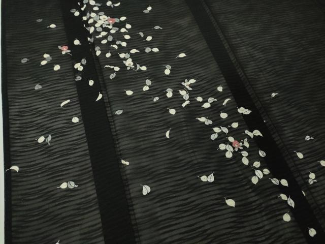 平和屋着物*極上 夏物 訪問着 絽 刺繍 椿 舞葉 黒地 逸品 DZAB6976kh6