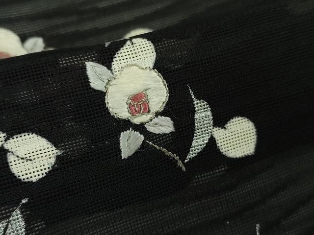 平和屋着物*極上 夏物 訪問着 絽 刺繍 椿 舞葉 黒地 逸品 DZAB6976kh6