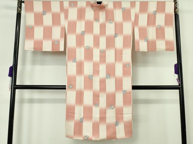 平和屋着物∞極上 道行コート ロング丈 オンワード樫山 市松 草花文 逸品 DZAB6985kh6
