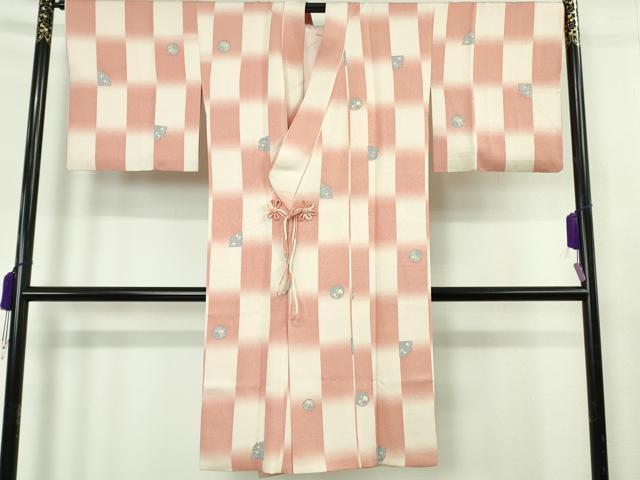 平和屋着物∞極上 道行コート ロング丈 オンワード樫山 市松 草花文 逸品 DZAB6985kh6