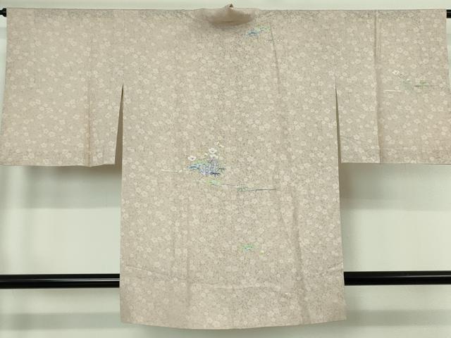平和屋着物∞極上 道中着 スリーシーズン 春夏秋 塵除け 友禅 花唐草紋紗 雪輪 松竹梅 灰梅色地 逸品 DZAB6987kh6