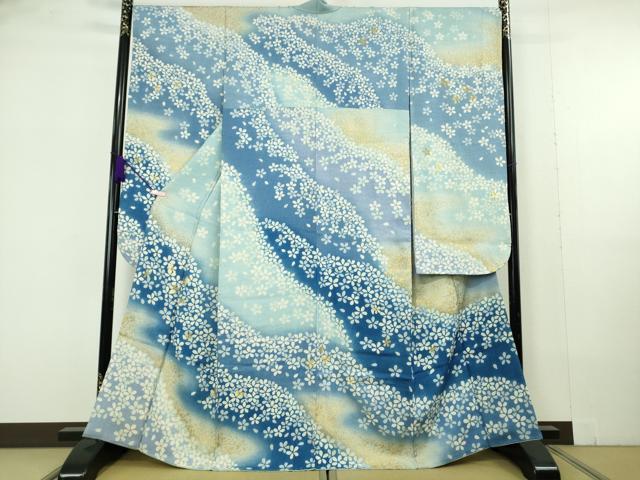 平和屋着物●極上 振袖 刺繍 舞花文 暈し染め 金糸 銀通し地 逸品 未使用 DZAB6990kh6