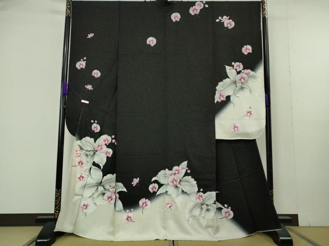 平和屋着物●極上 振袖 胡蝶蘭 暈し染め 黒地 金糸 銀通し地 逸品 未使用 DZAB6992kh6