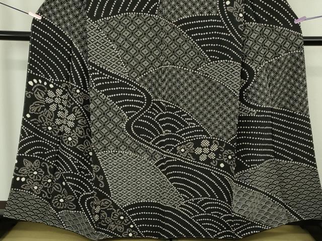 平和屋本店●極上 中国三大刺繍 スワトウ刺繍 刺し子 刺繍 訪問着 絞り 名物裂 黒地 さが美扱い 逸品 未使用 DZAB6994kh6
