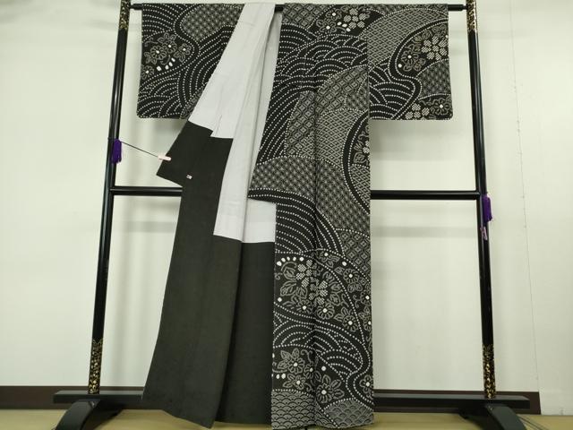 平和屋本店●極上 中国三大刺繍 スワトウ刺繍 刺し子 刺繍 訪問着 絞り 名物裂 黒地 さが美扱い 逸品 未使用 DZAB6994kh6