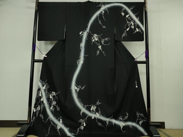 平和屋本店●極上 中国三大刺繍 相良刺繍 竹屋町刺繍 訪問着 瓢箪蔦の葉文 黒地 暈し染め 金銀糸 逸品 DZAB7007kh6