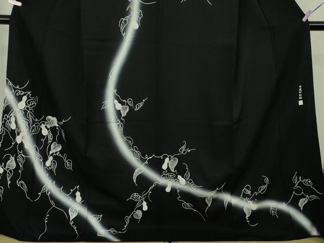 平和屋本店●極上 中国三大刺繍 相良刺繍 竹屋町刺繍 訪問着 瓢箪蔦の葉文 黒地 暈し染め 金銀糸 逸品 DZAB7007kh6