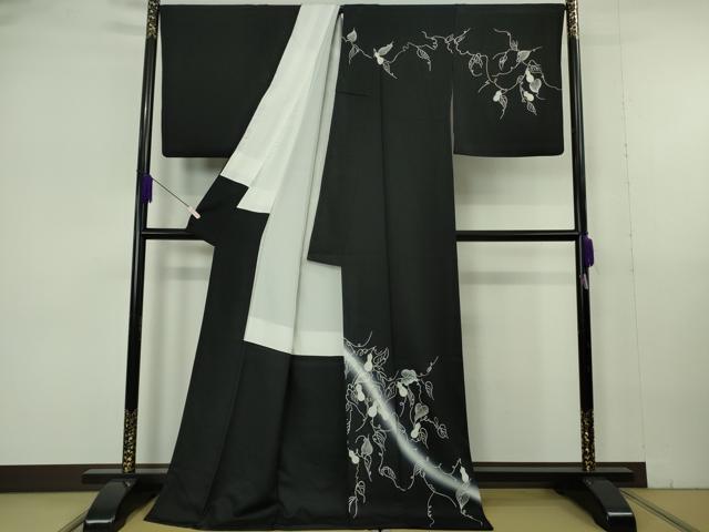 平和屋本店●極上 中国三大刺繍 相良刺繍 竹屋町刺繍 訪問着 瓢箪蔦の葉文 黒地 暈し染め 金銀糸 逸品 DZAB7007kh6