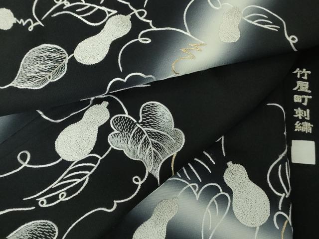 平和屋本店●極上 中国三大刺繍 相良刺繍 竹屋町刺繍 訪問着 瓢箪蔦の葉文 黒地 暈し染め 金銀糸 逸品 DZAB7007kh6