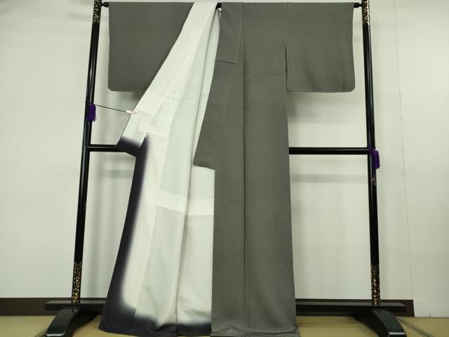 平和屋本店●極上 人間国宝 初代 六谷梅軒(六谷紀久男) 染師:野村秀夫 江戸小紋 角通し 羊羹色×絹鼠色 反端付き 逸品 未使用 DZAB7010kh6