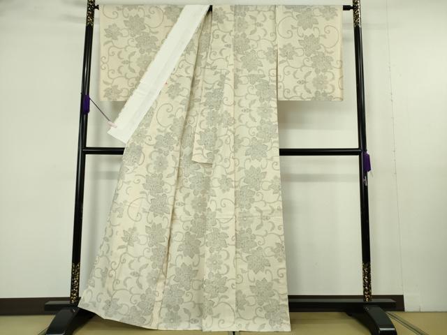 平和屋本店▽極上 綿薩摩 東郷織物謹製 手織 160亀甲 単衣 更紗花唐草文 象牙色地 高島屋扱い 逸品 未使用 DZAB7014kh6