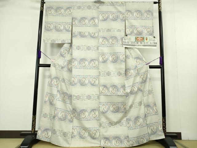 平和屋本店●極上 本場大島紬 白大島 花鳥横段文 中田織物謹製 証紙付き 逸品 未使用 DZAB7015kh6