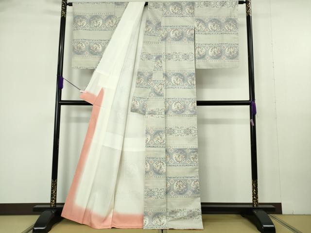 平和屋本店●極上 本場大島紬 白大島 花鳥横段文 中田織物謹製 証紙付き 逸品 未使用 DZAB7015kh6