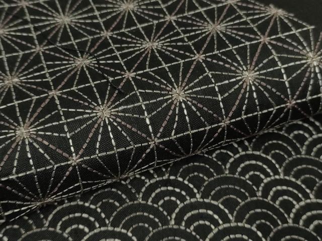 平和屋本店●極上 本場縞大島紬 訪問着 刺し子 刺繍 名物裂 黒地 ロング丈 逸品 未使用 DZAB7016kh6