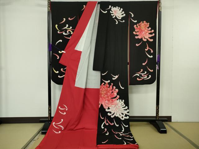 平和屋本店●極上 お引きずり・お引き摺り・引き振袖 和装 結婚式 舞妓 芸妓 芸者 衣装 作家物 乱菊 黒地 金銀彩 逸品 DZAB7018kh6