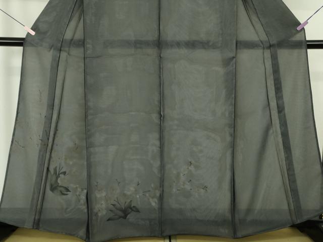 平和屋本店●極上 訪問着 無双 紗袷 紗×絽 胡蝶蘭 藍鉄色地 逸品 未使用 DZAB7021kh6